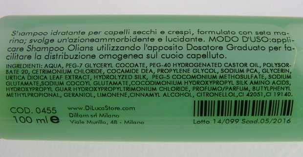 INCI shampoo Olians Di Luca Milano