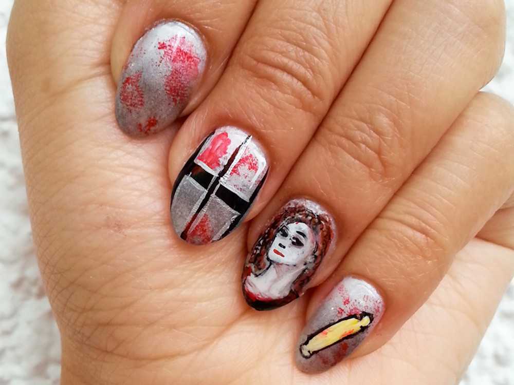 nail art sweeney todd halloween