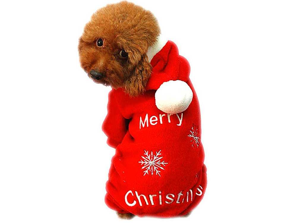 Idepet Felpa Cane Natale Cappotto per Cani Natale con Babbo Natale A Cavallo sul Cane Abbigliamento Natale Rosso S