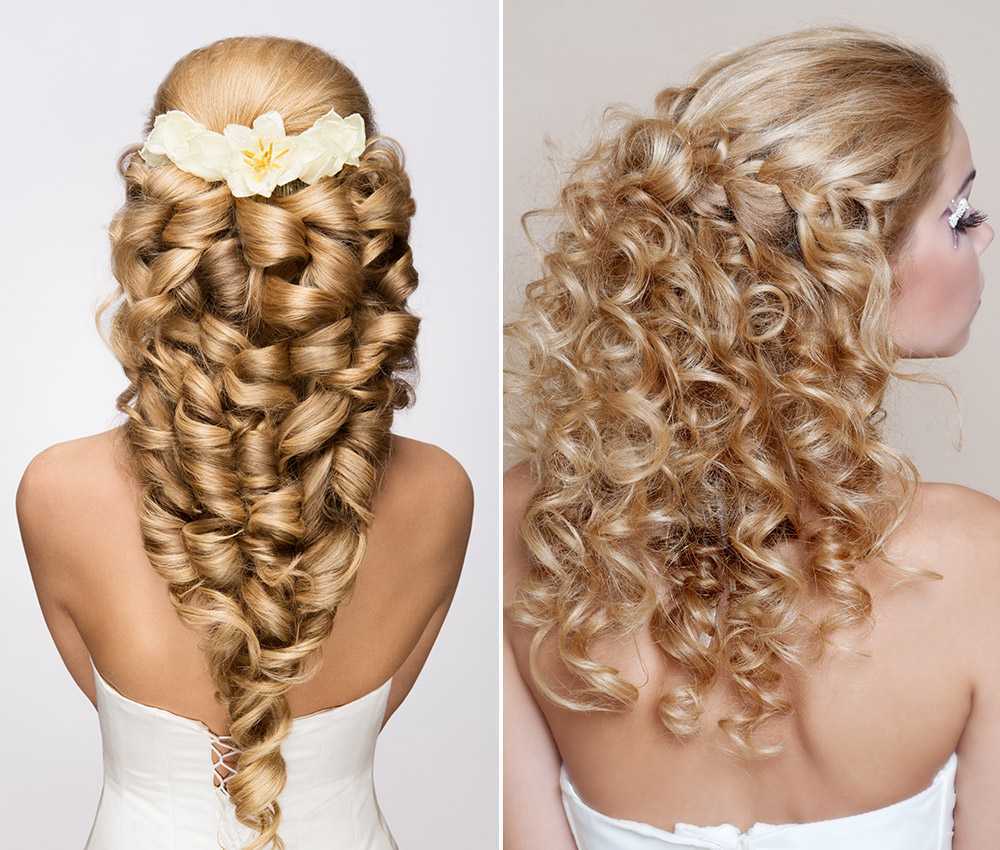 Semi raccolto sposa con capelli ricci