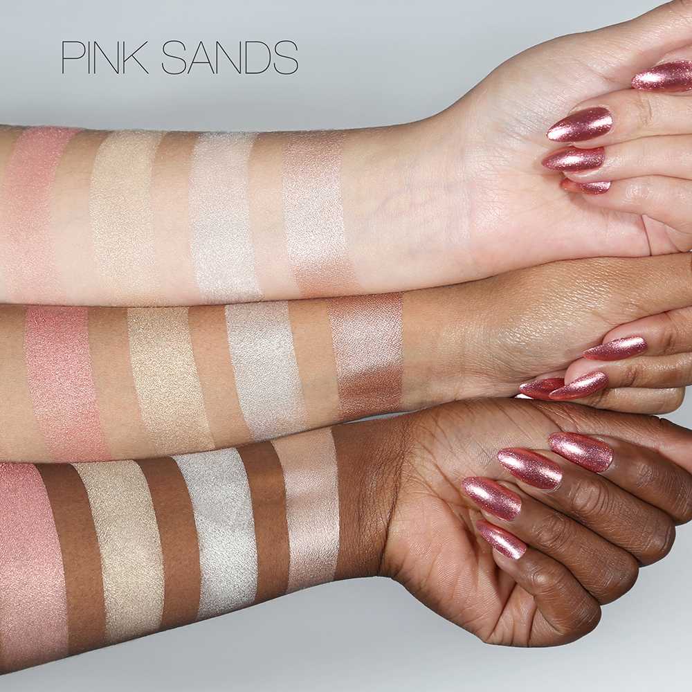 swatches pink sands palette huda beauty