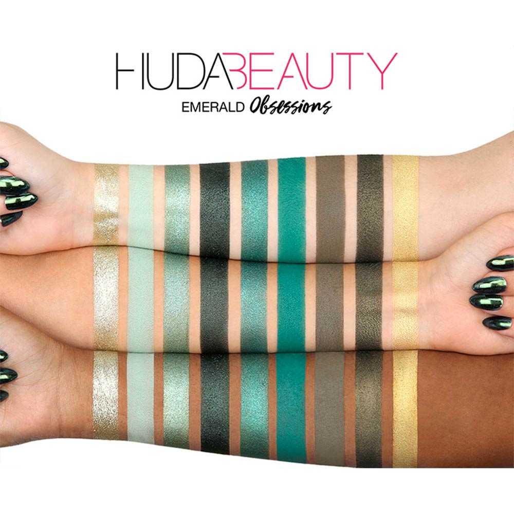 swatches palette Emerald Obsessions Huda Beauty