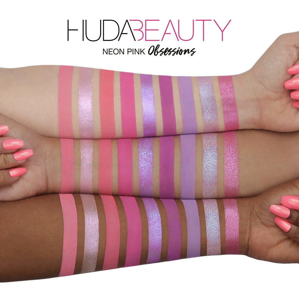 Swatches palette Neon Pink Obsessions Huda Beauty