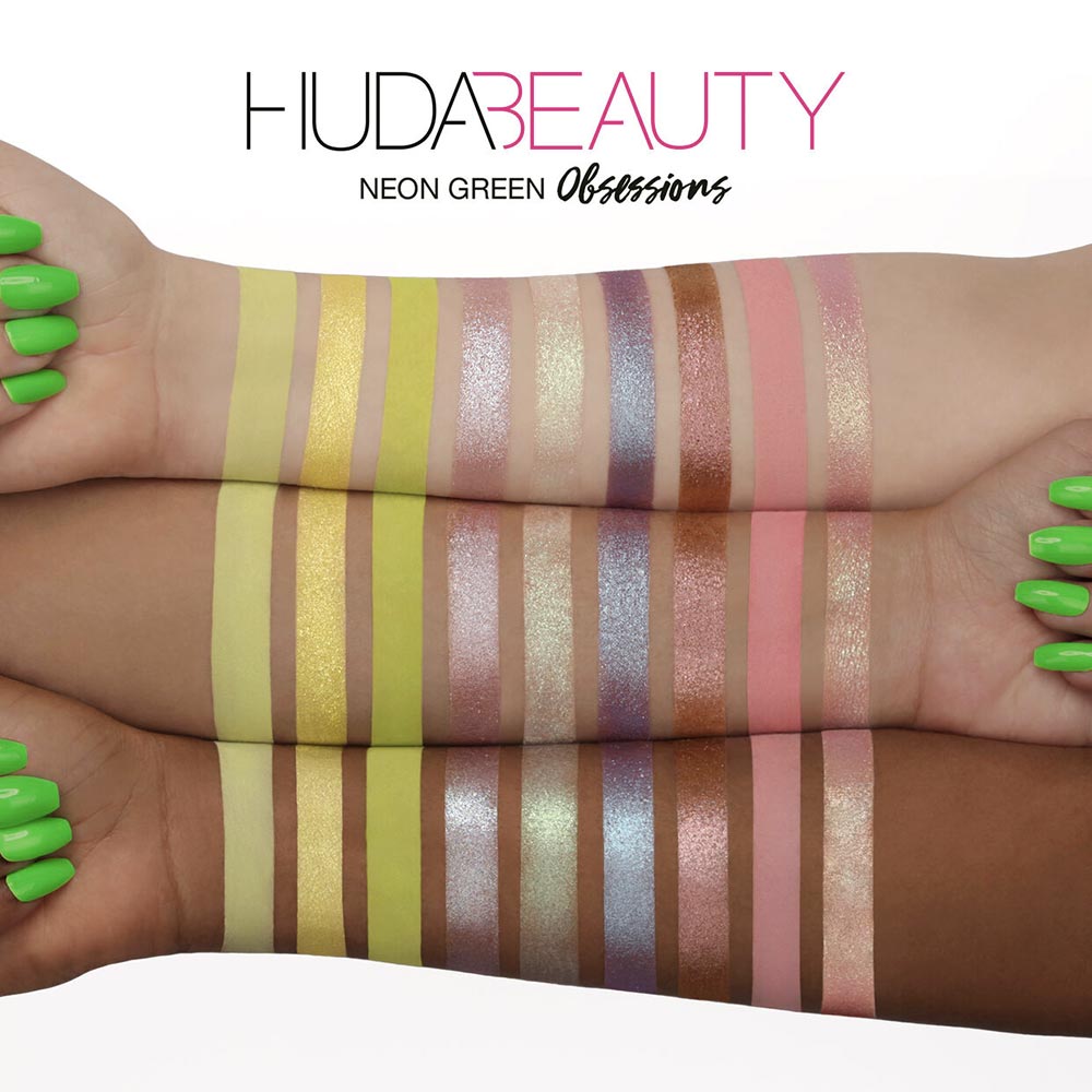 Swatches palette Neon Green Obsessions Huda Beauty