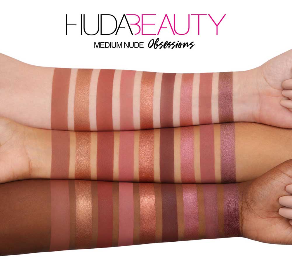 Swatches palette Medium Nude Obsessions Huda Beauty