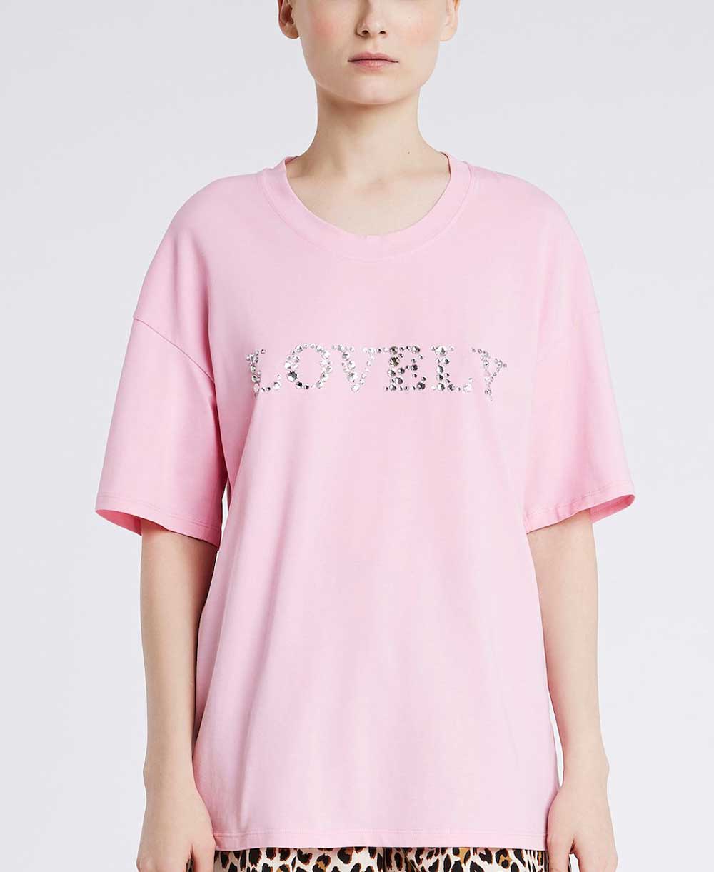 T-shirt rosa con strass