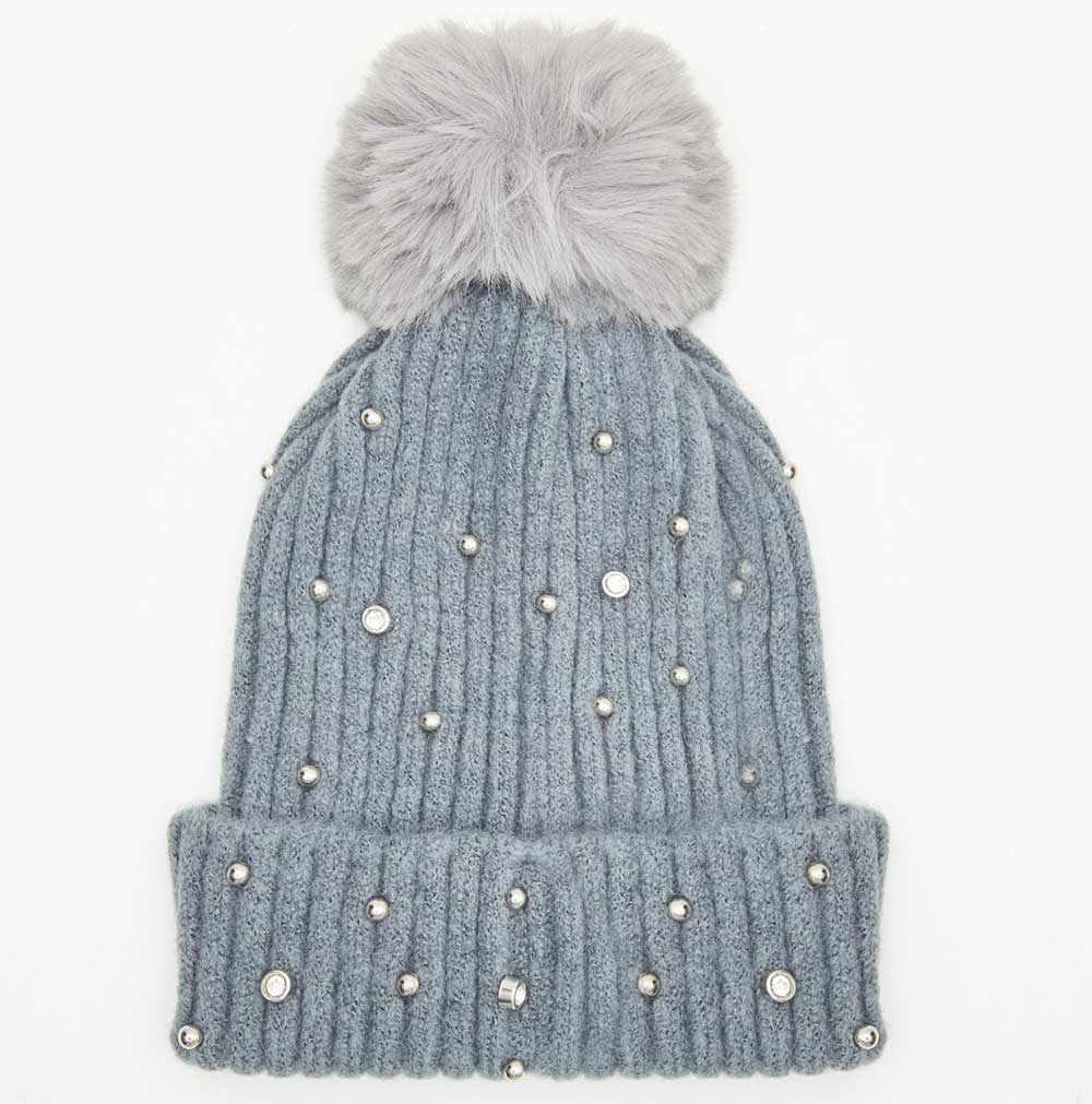Cappello invernale da donna in lana lavorato a maglia con piccoli cristalli di pelliccia grande Pom Pom Cap da sci Snowboard Cappelli MFAZ Morefaz Ltd 