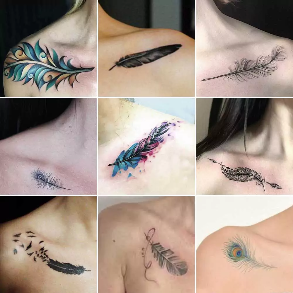 Tatuaggi piuma clavicola