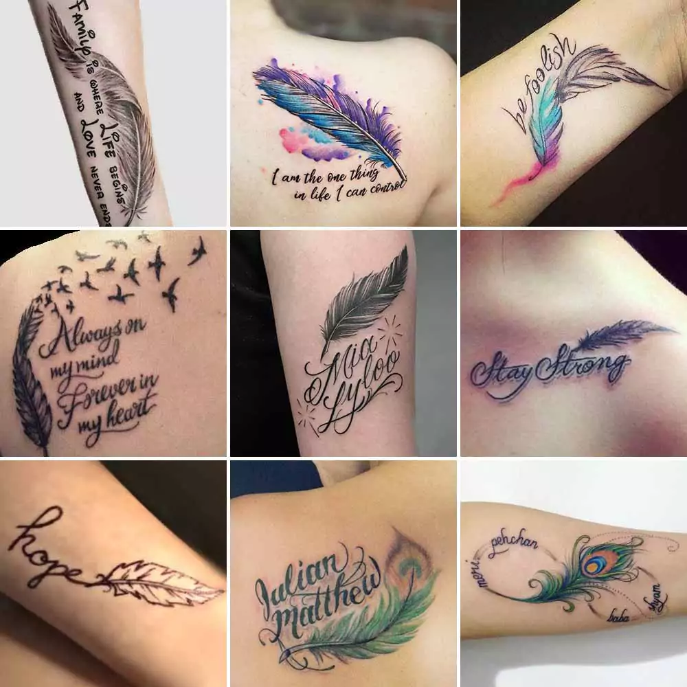 Tatuaggi piuma scritte e nomi