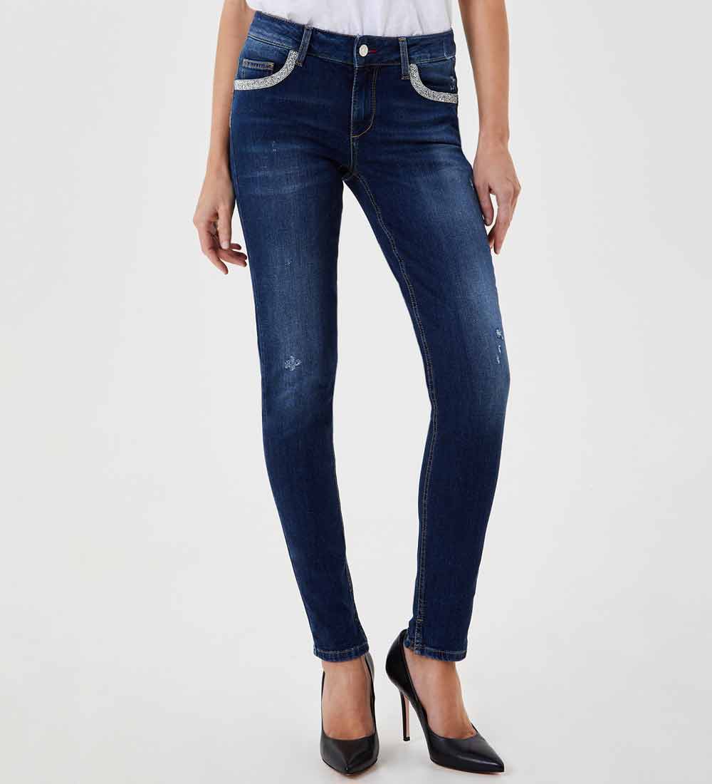 Pantaloni skinny con strass Pantaloni skinny con strass