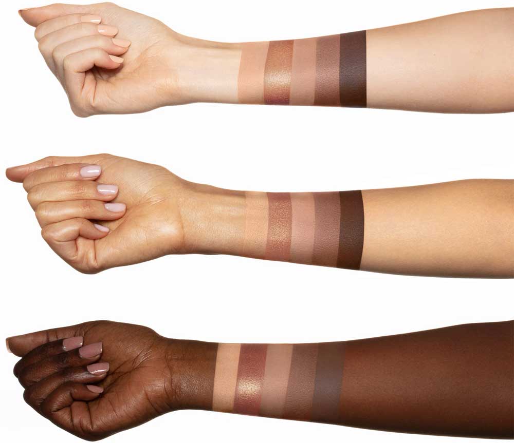Swatches ombretti Melt Cosmetics Neutral Browns Petite Stack 