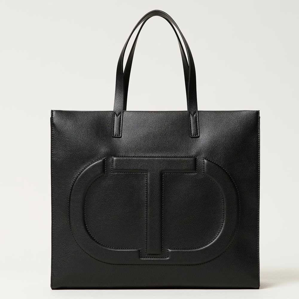 shopping bag in pelle nera