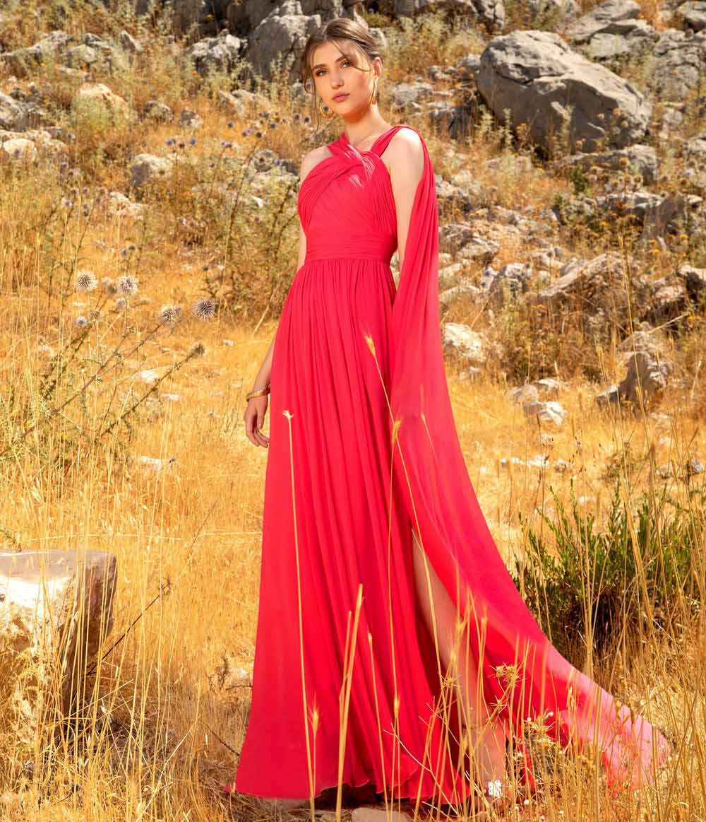 vestito rosso in chiffon di seta