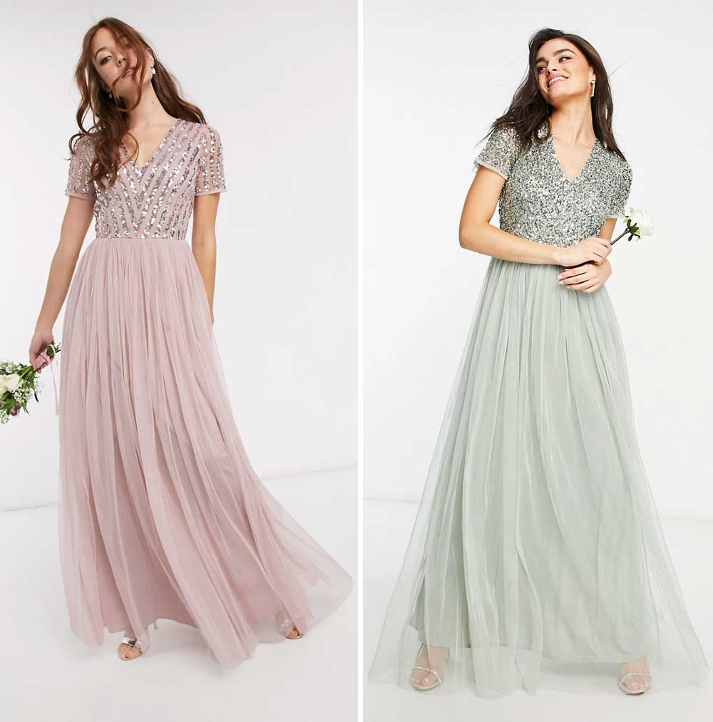 maxi dress in tulle con paillettes