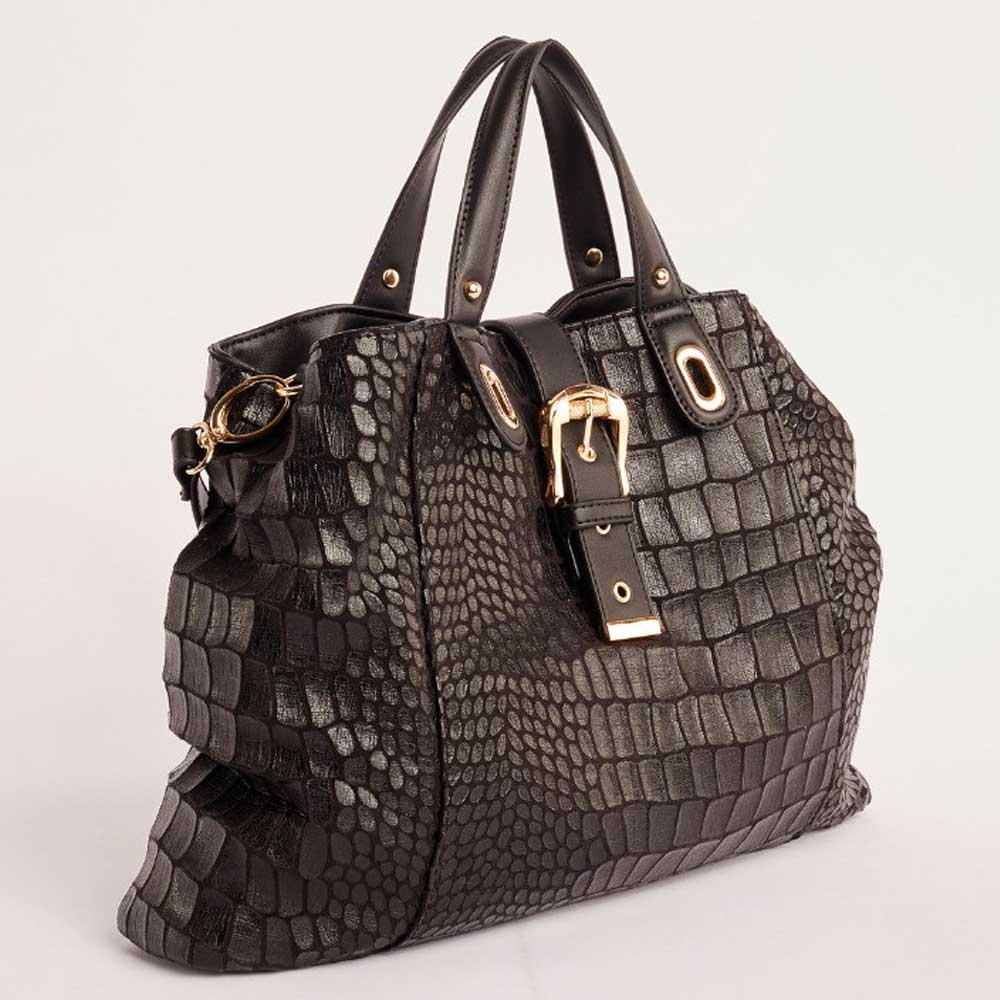 handbag in ecopelle nera pitonata
