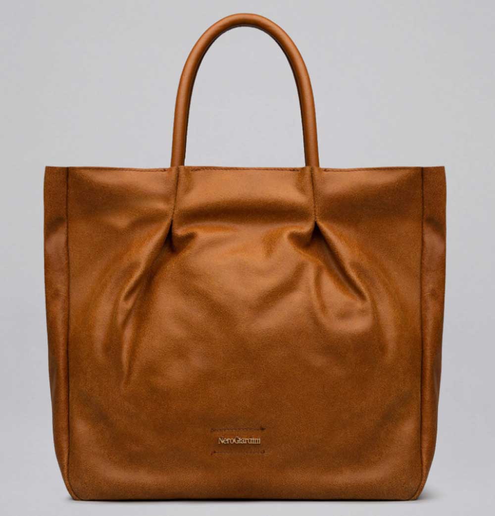 top handle bag in pelle marrone