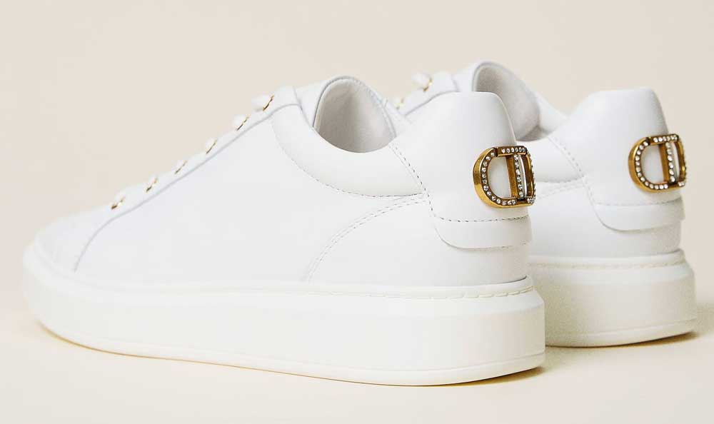 sneakers bianche in pelle e strass