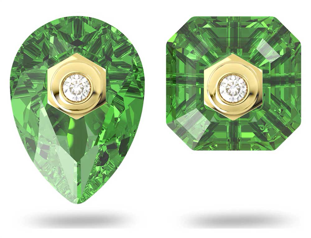 orecchini a lobo con cristalli verdi