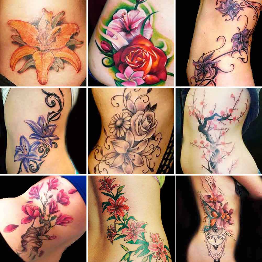 Tatuaggio fiori fianco schiena