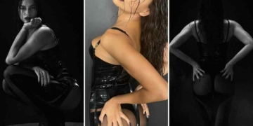 Sexy Irina Shayk in latex nero e lato B nudo