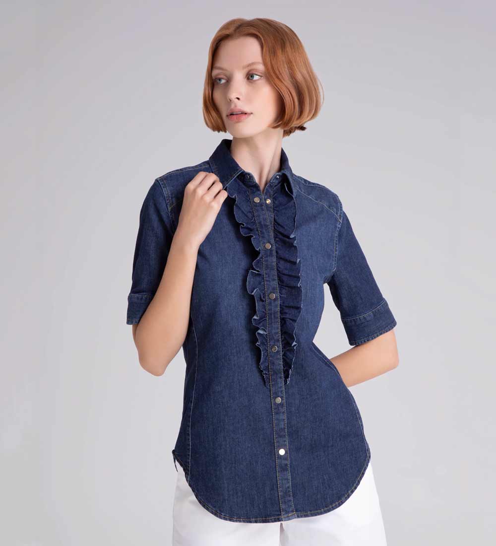 camicia in denim con rouches