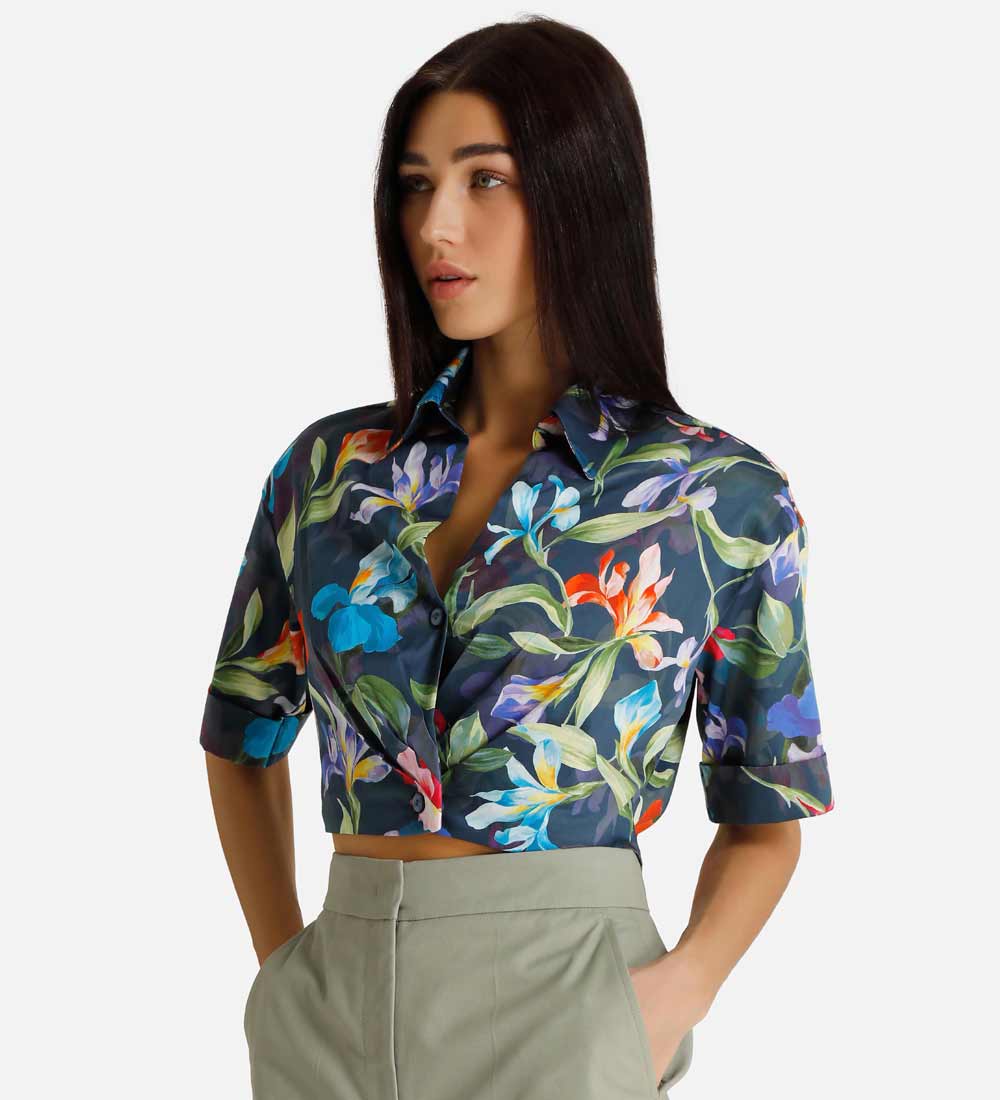 Camicia cropped floreale 