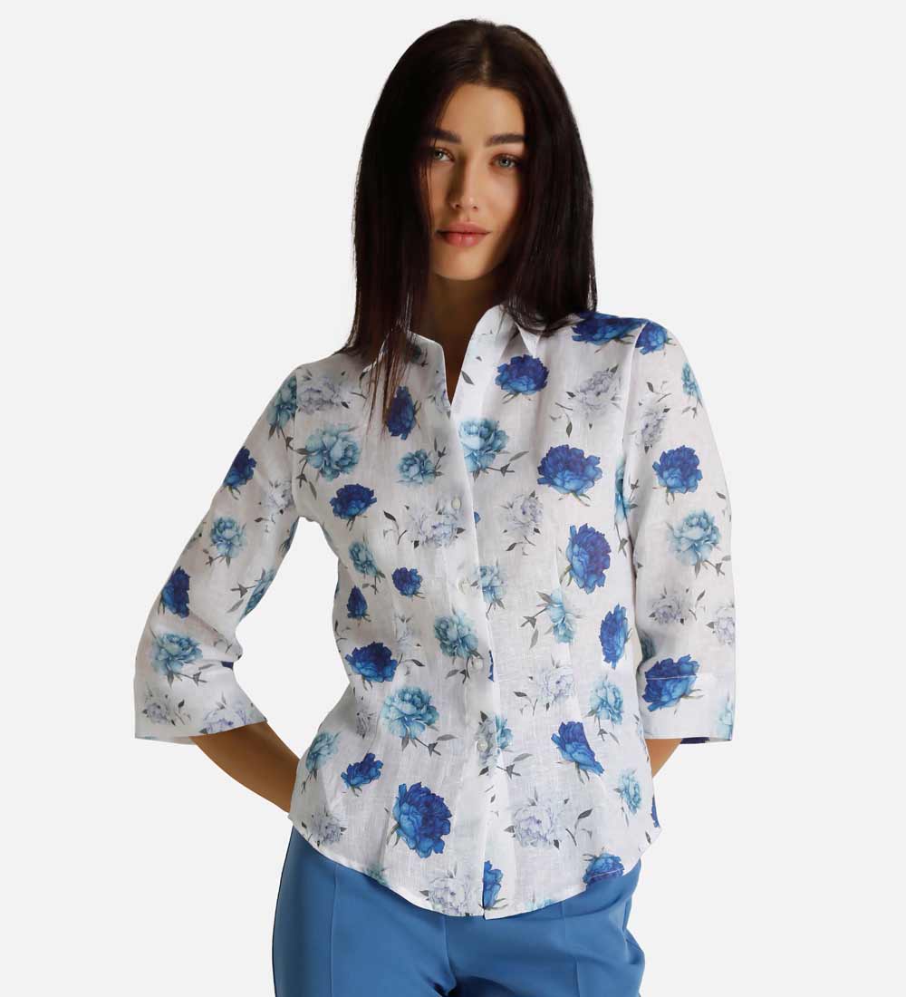 camicia floreale in lino