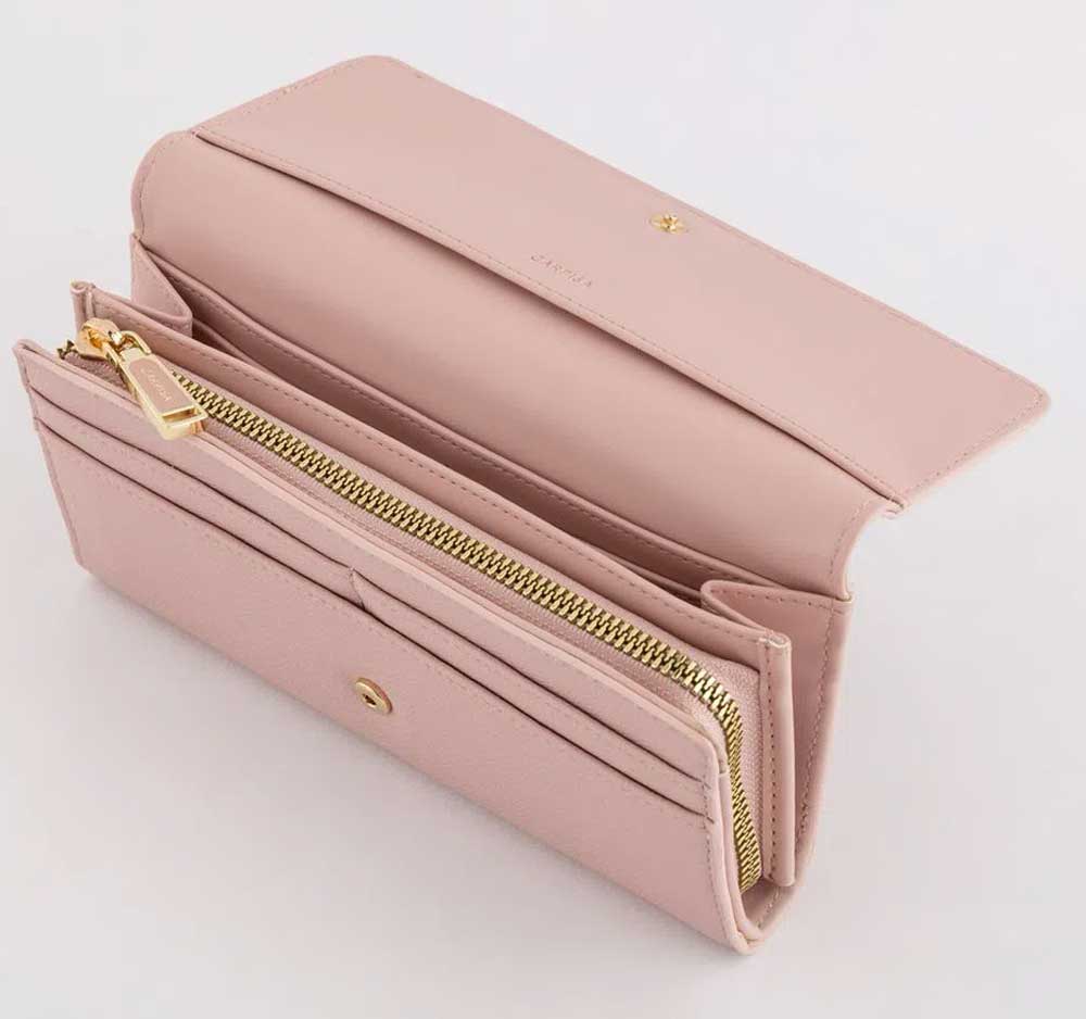 portafoglio rosa con patta 