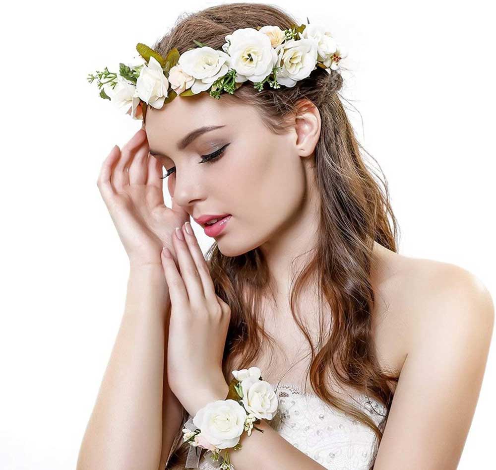 corona sposa con fiori bianchi