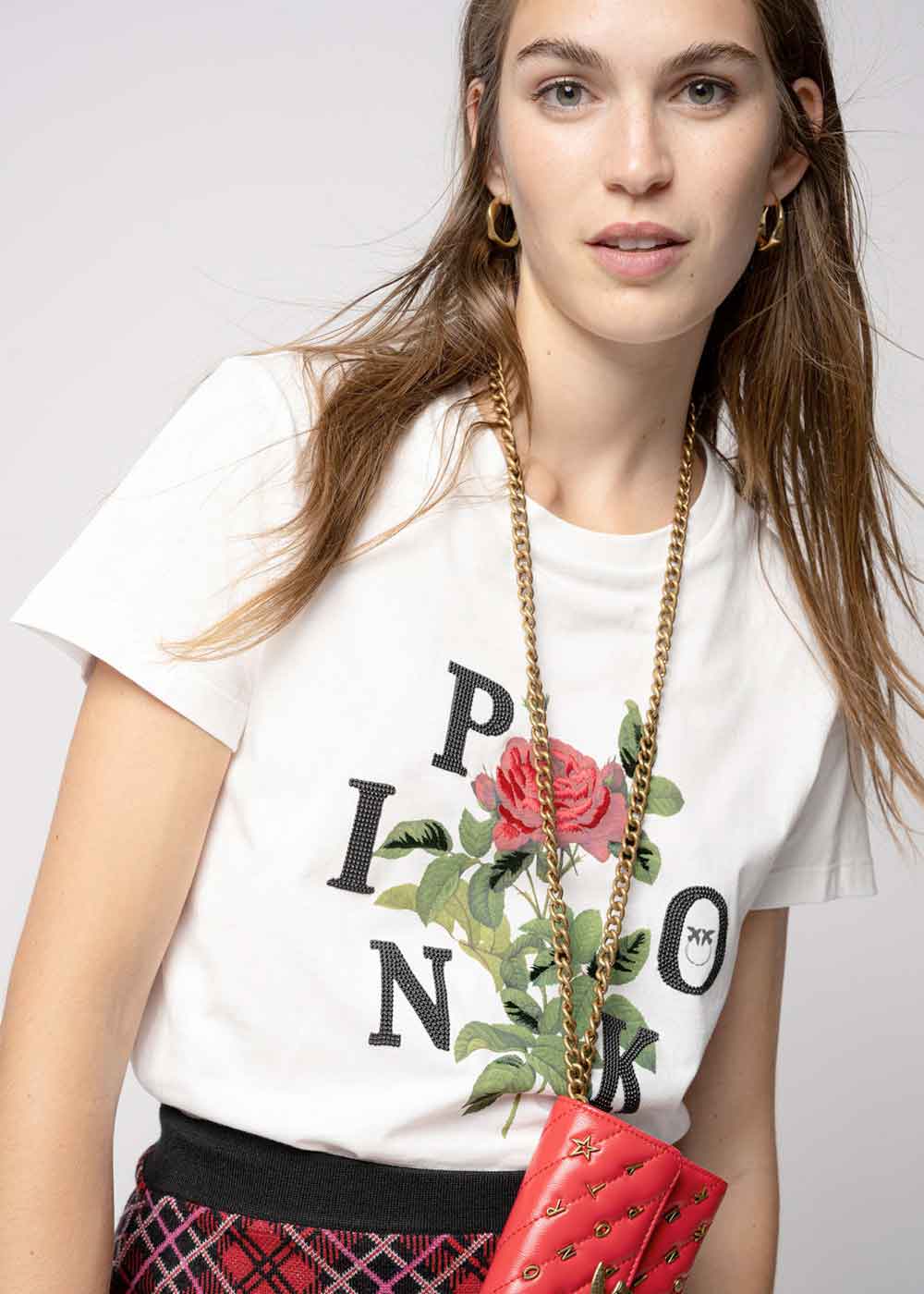 T-shirt con rose Pinko