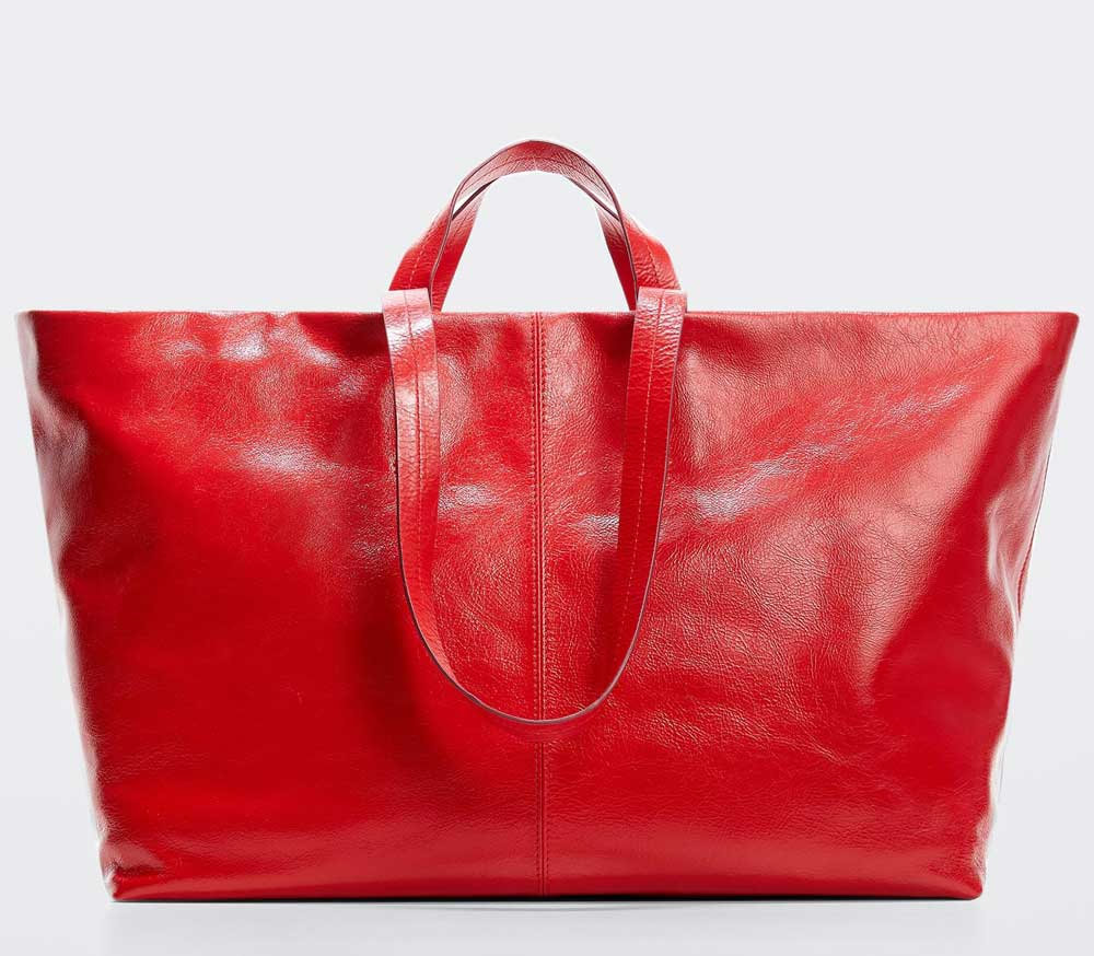 shopping bag rossa in pelle