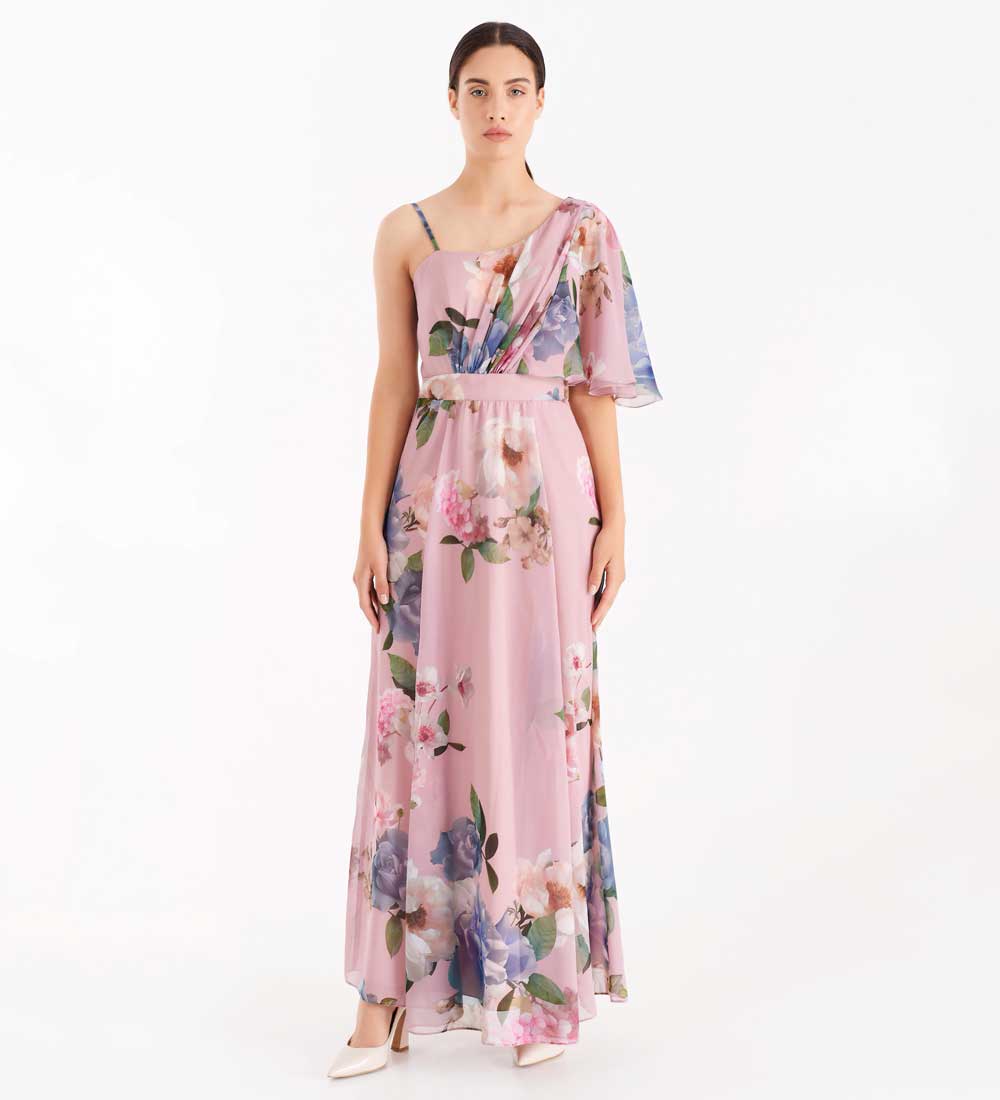 maxi dress monospalla stampa floreale