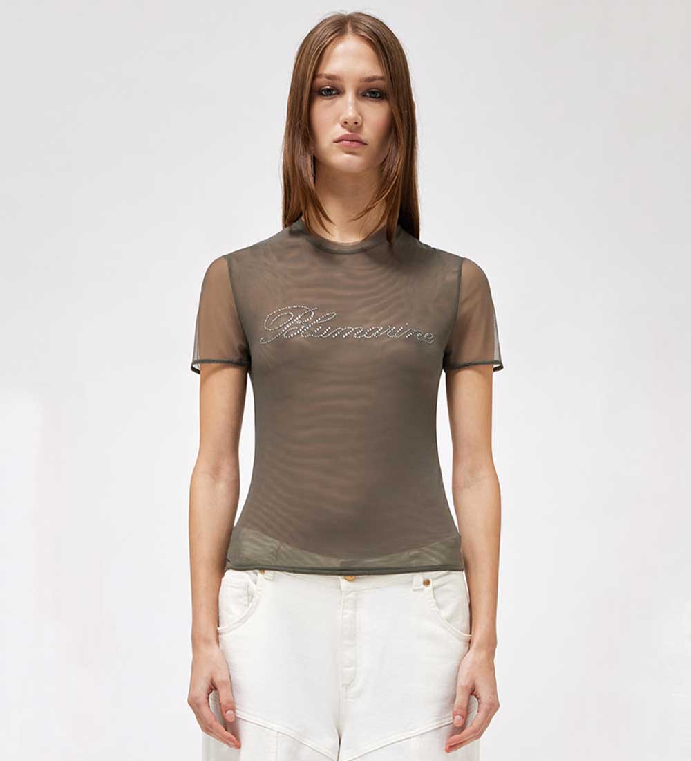 T-shirt in tulle con strass 
