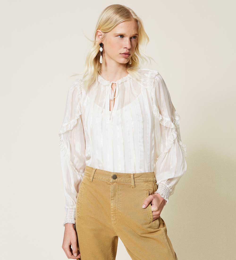 Blusa bianca in chiffon di seta