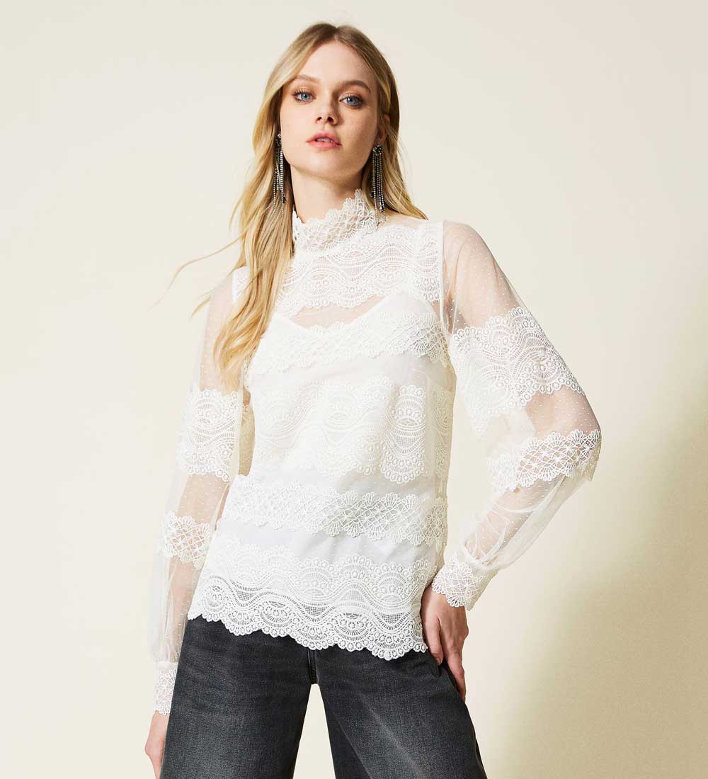 Blusa tulle pizzo