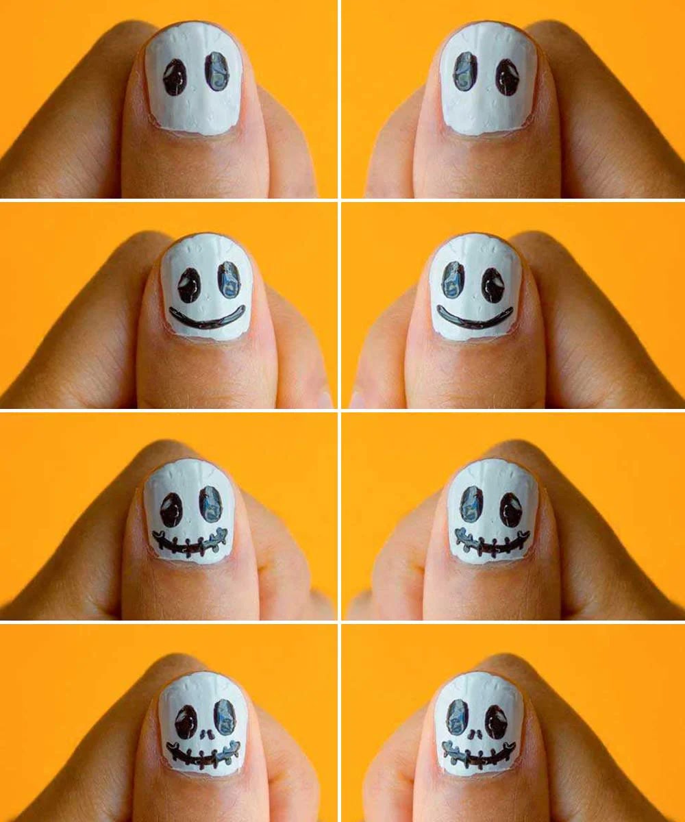 Unghie Halloween tutorial semplice teschio nail art 
