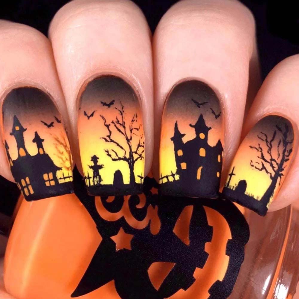 Halloween nail art lugubre cimitero