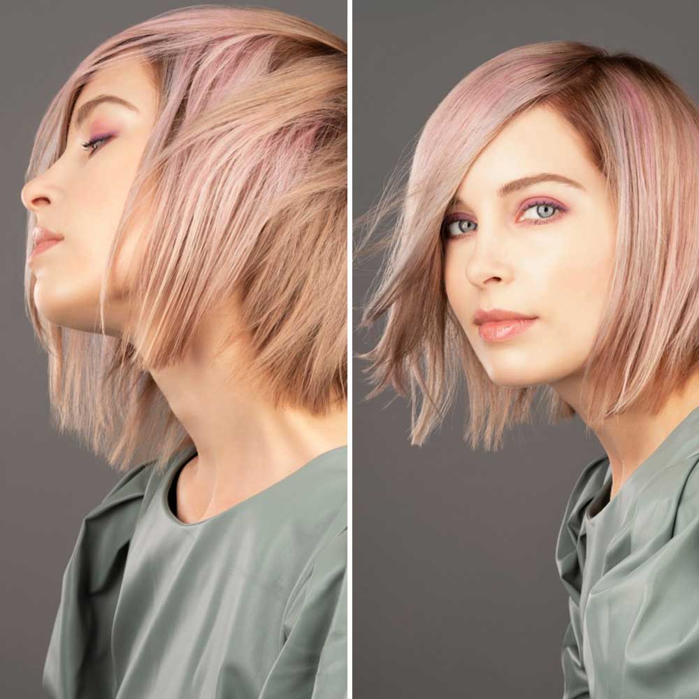 Capelli biondi color block rosa Capelli biondi color block rosa