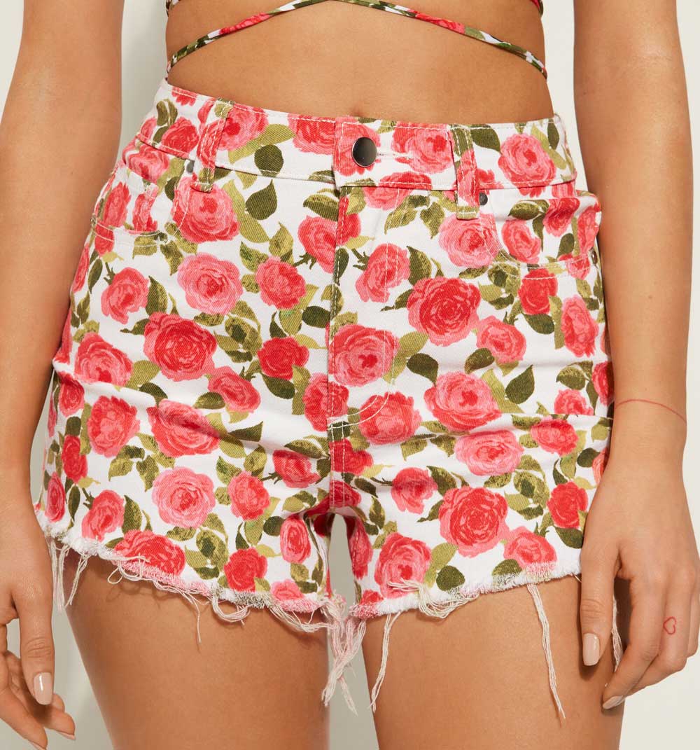 shorts in denim a fiori