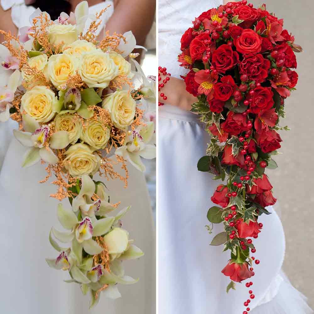 Bouquet sposa a cascata con rose