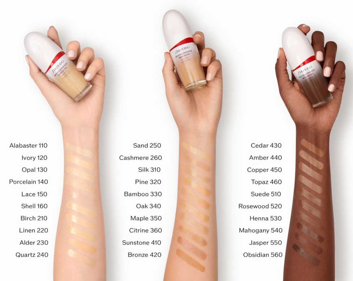 Swatches fondotinta Shiseido Revitalessence Skin Glow
