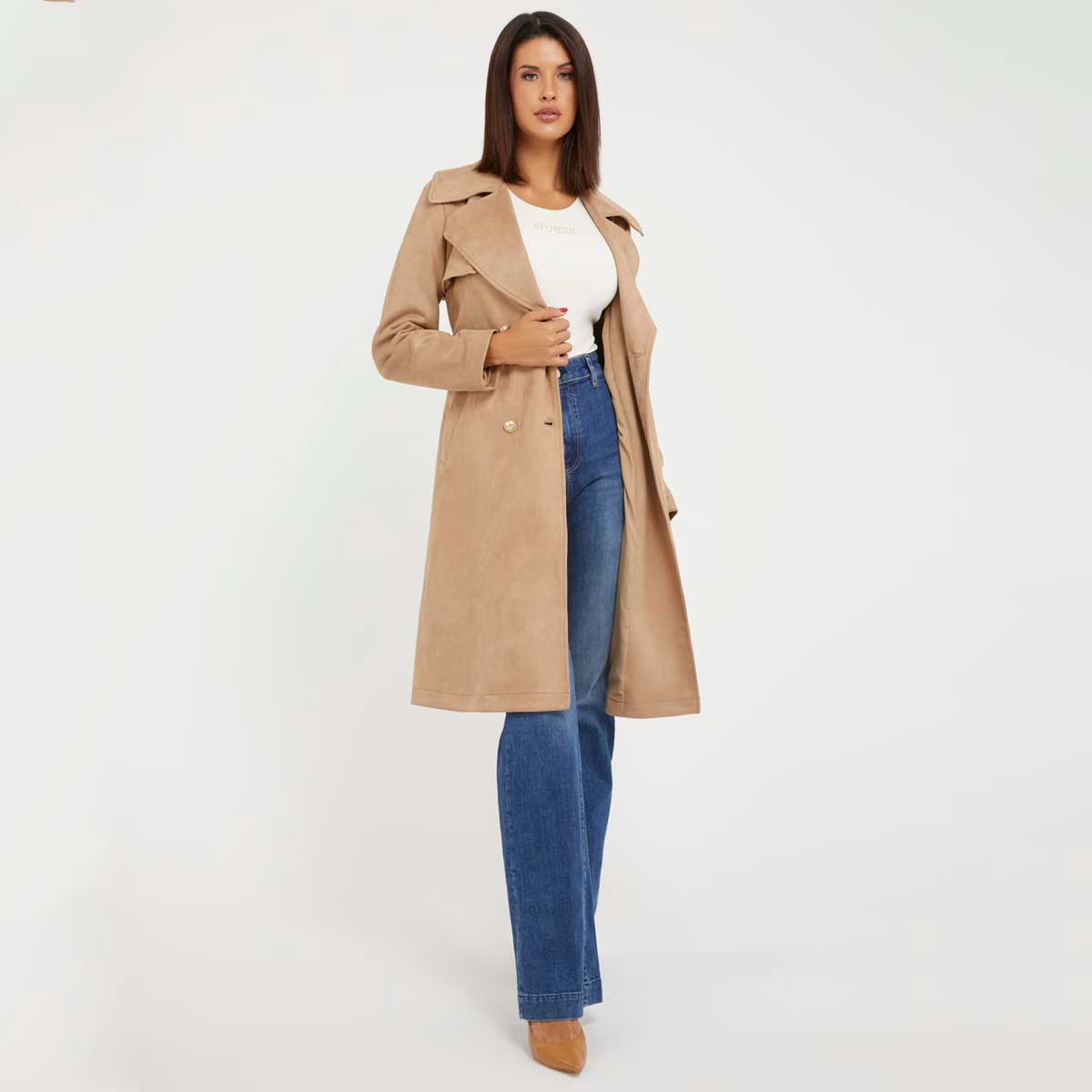 trench beige scamosciato