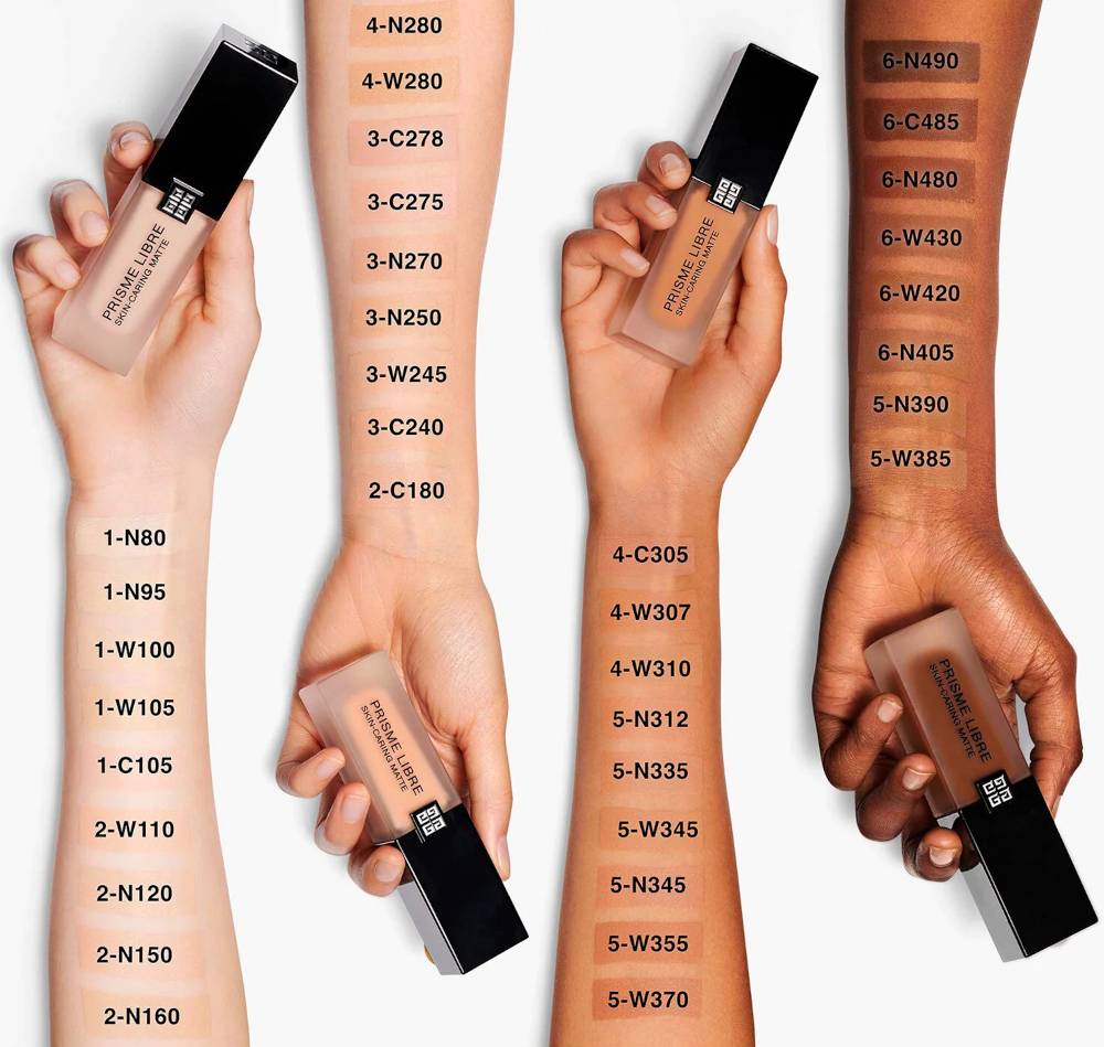 Swatches fondotinta Givenchy Prisme Libre Skin-Caring Matte