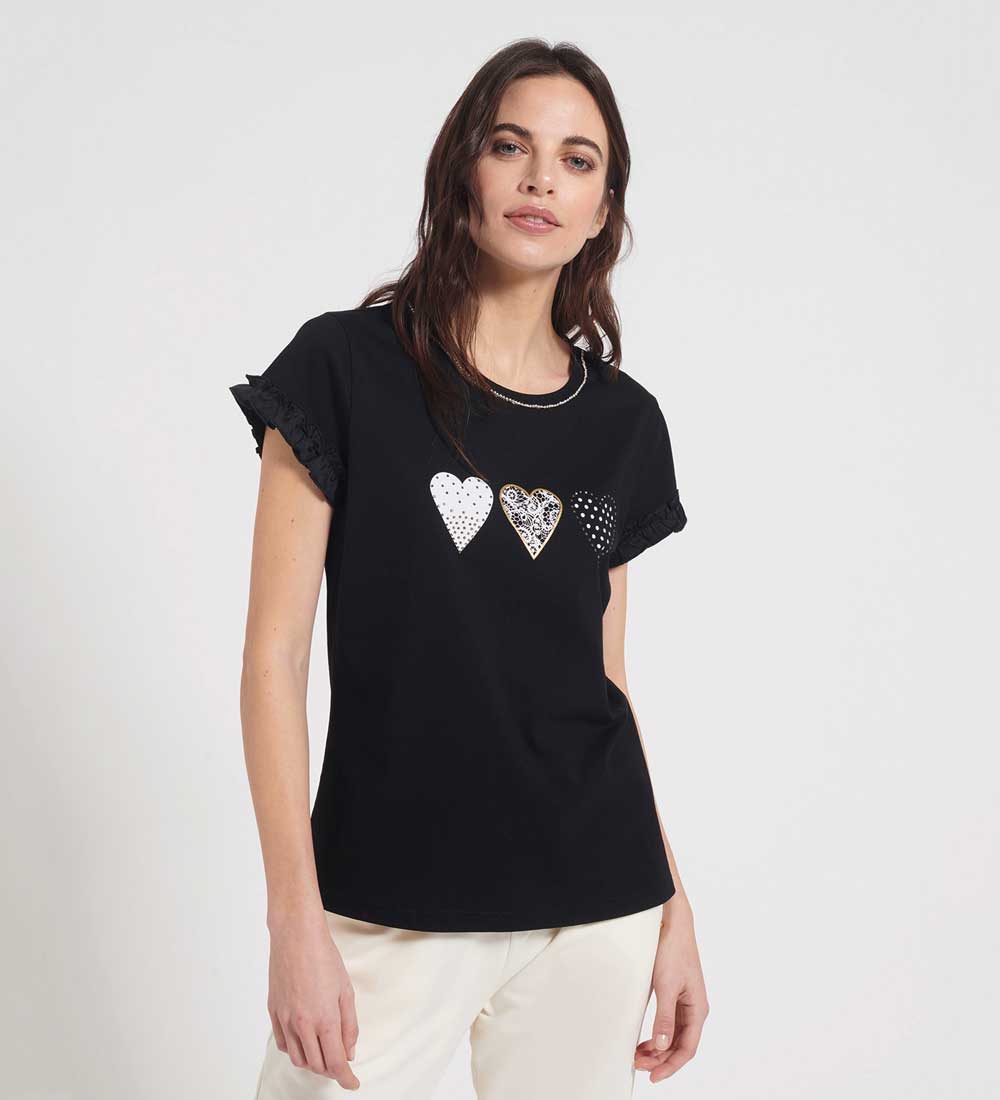 t-shirt con stampa e strass