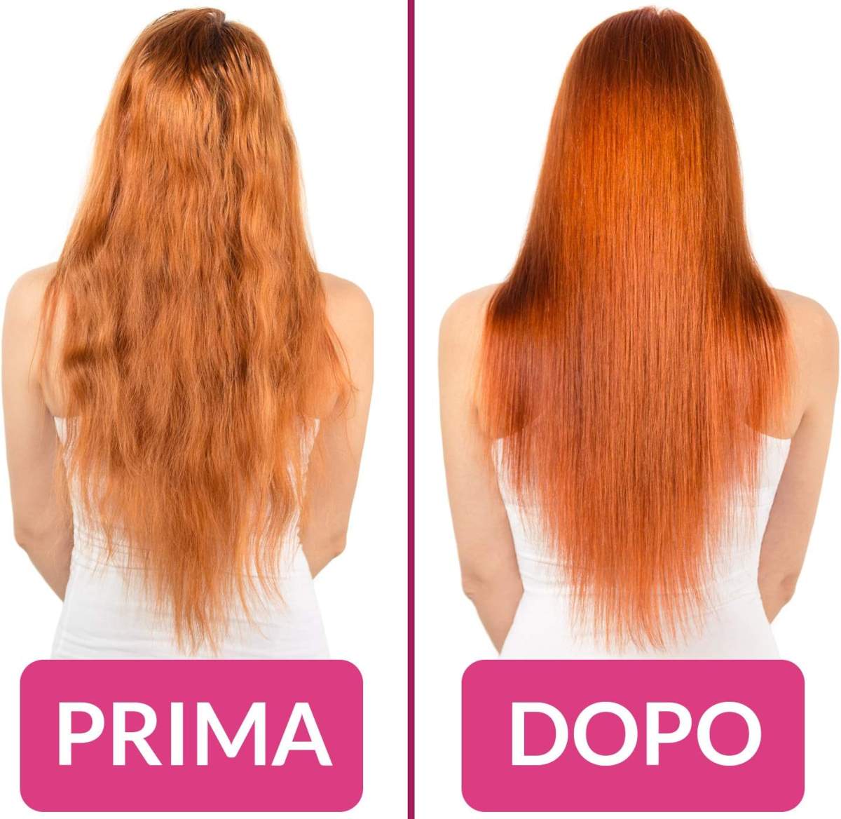 Prima e dopo trattamento capelli cheratina K-Cheratina