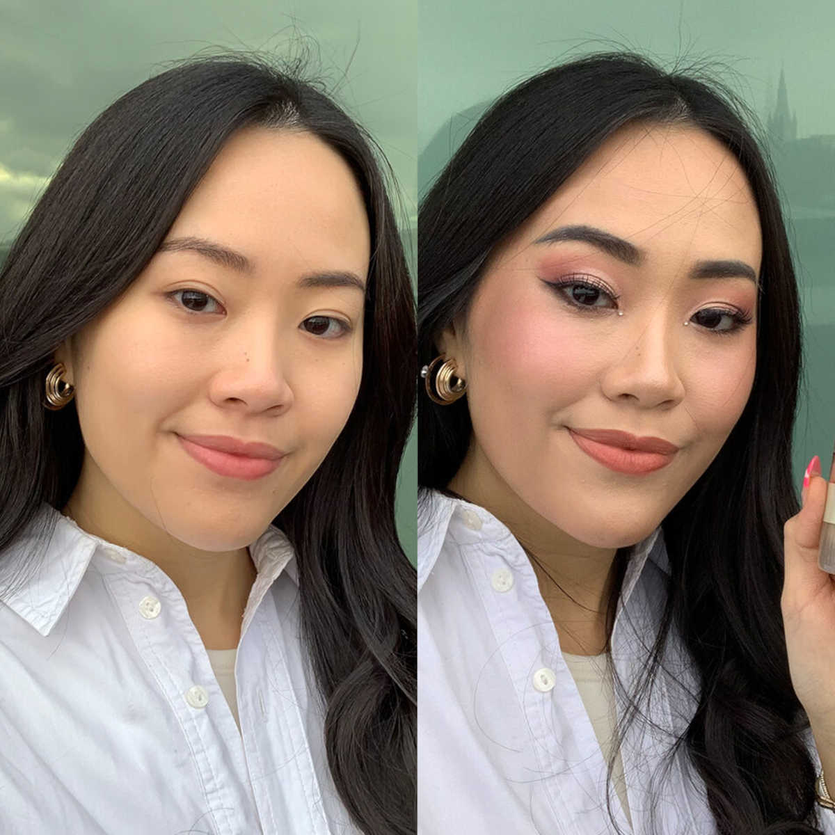 Effetto prima e dopo fondotinta Makeup Revolution IRL Filter