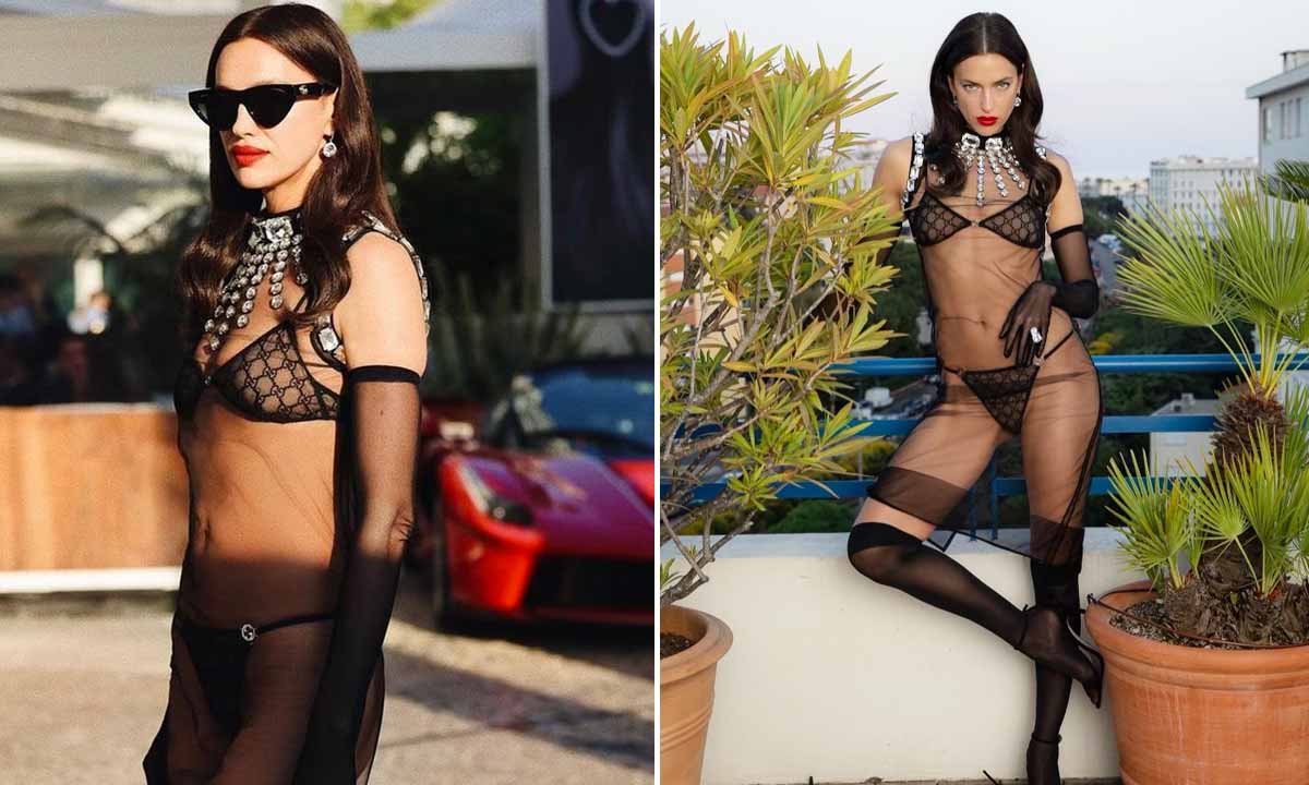 Irina Shayk sexy con reggiseno e slip a vista a Cannes
