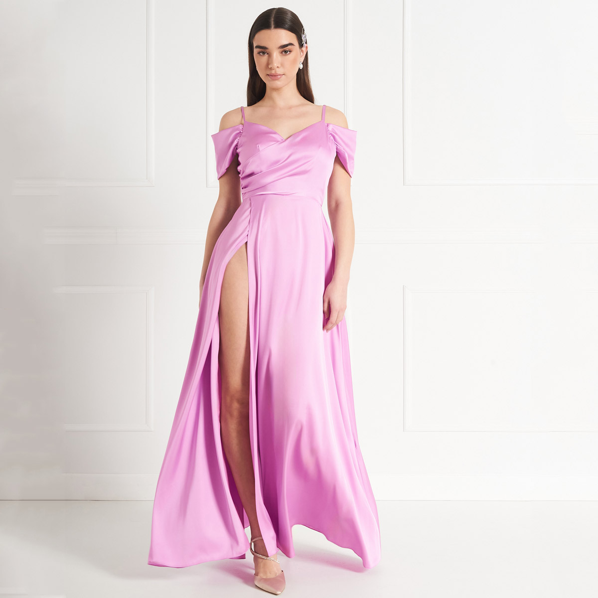 Abito di seta viola, abito di seta, abito a portafoglio, abito da damigella d'onore, abito da invitata a un matrimonio, abito da donna, abito da sera, abito lungo - Italia