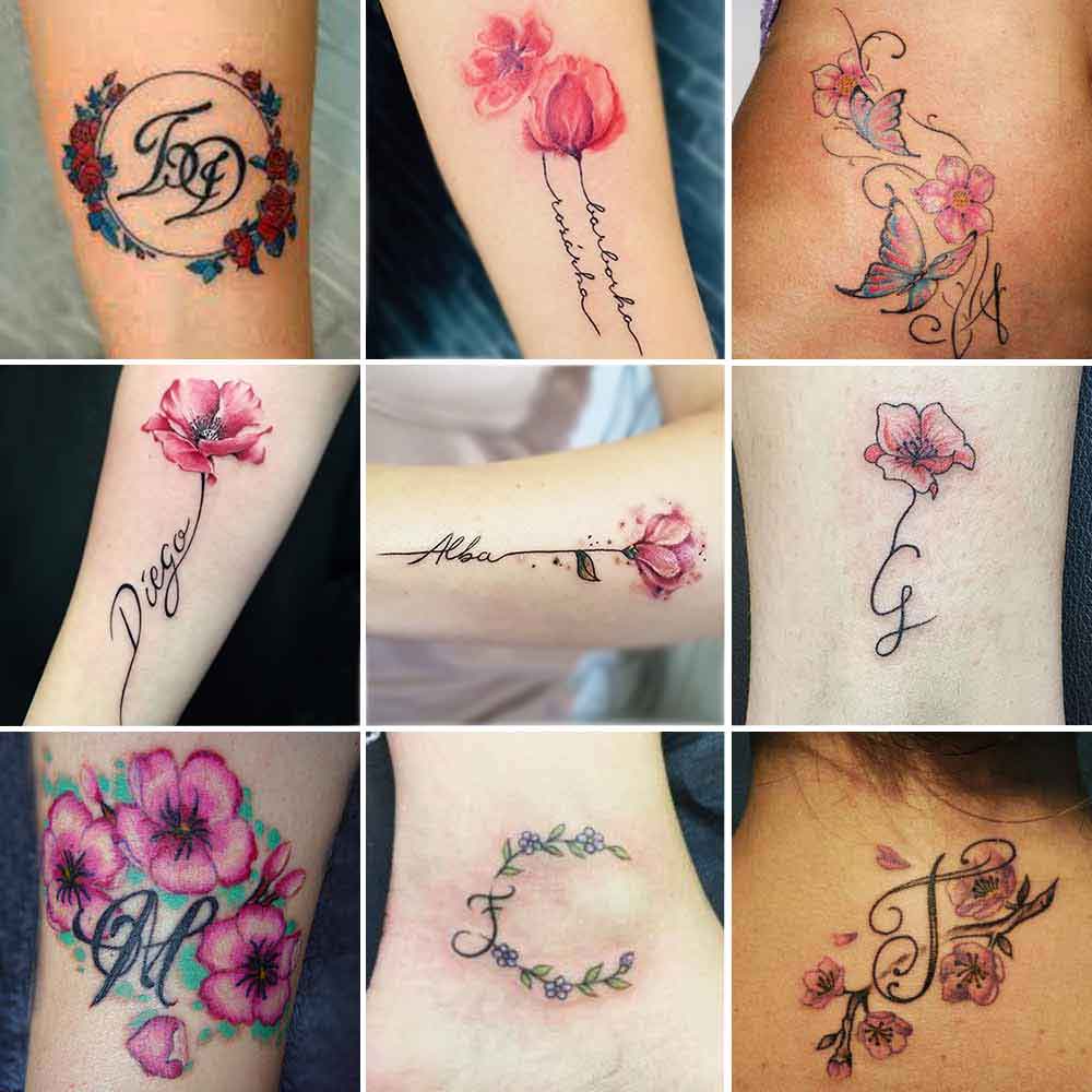 Tatuaggi fiori iniziali e nomi