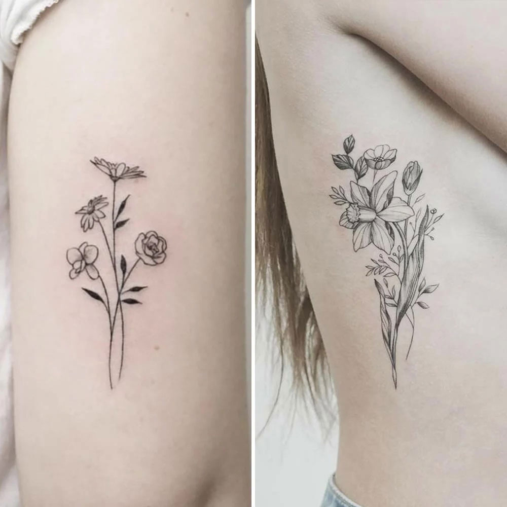 Tatuaggi fiori bianco e nero